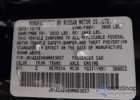 2017 Nissan 370Z Nismo from USA, damaged, VIN JN1AZ4EH6HM953657
